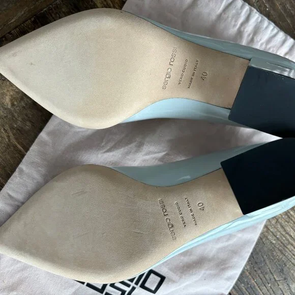 NWT Sergio Rossi Patent Leather Block Heel Pumps Size EU 40 (~US 9.5)